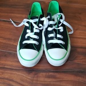 Black and Neon Green Converse Shoes